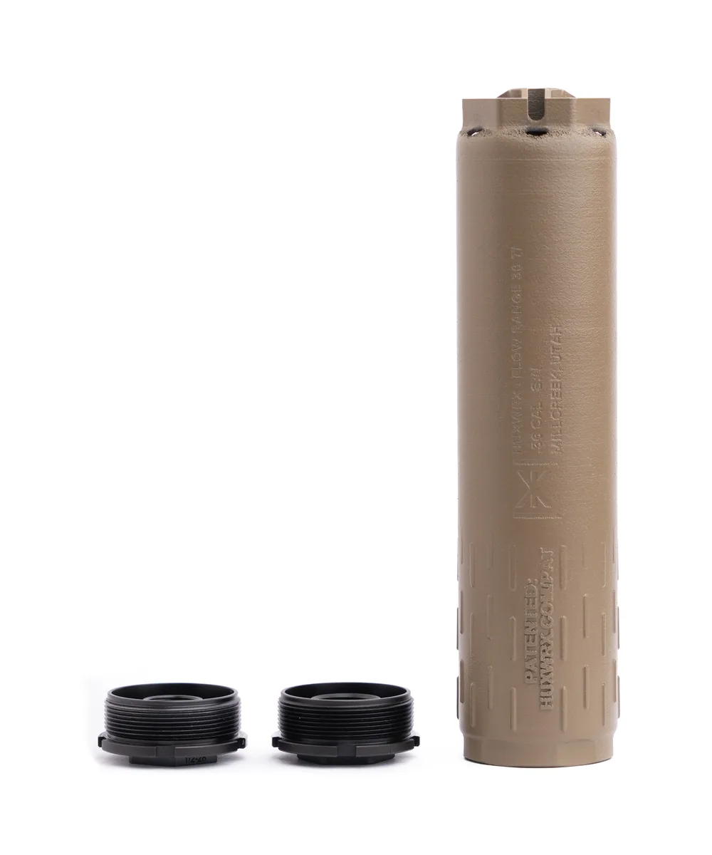 HUXWRX SAFETY CO. HUXWRX SUPPRESSOR FLOW RANGE 36 TI DT FDE 9mm silencer product image
